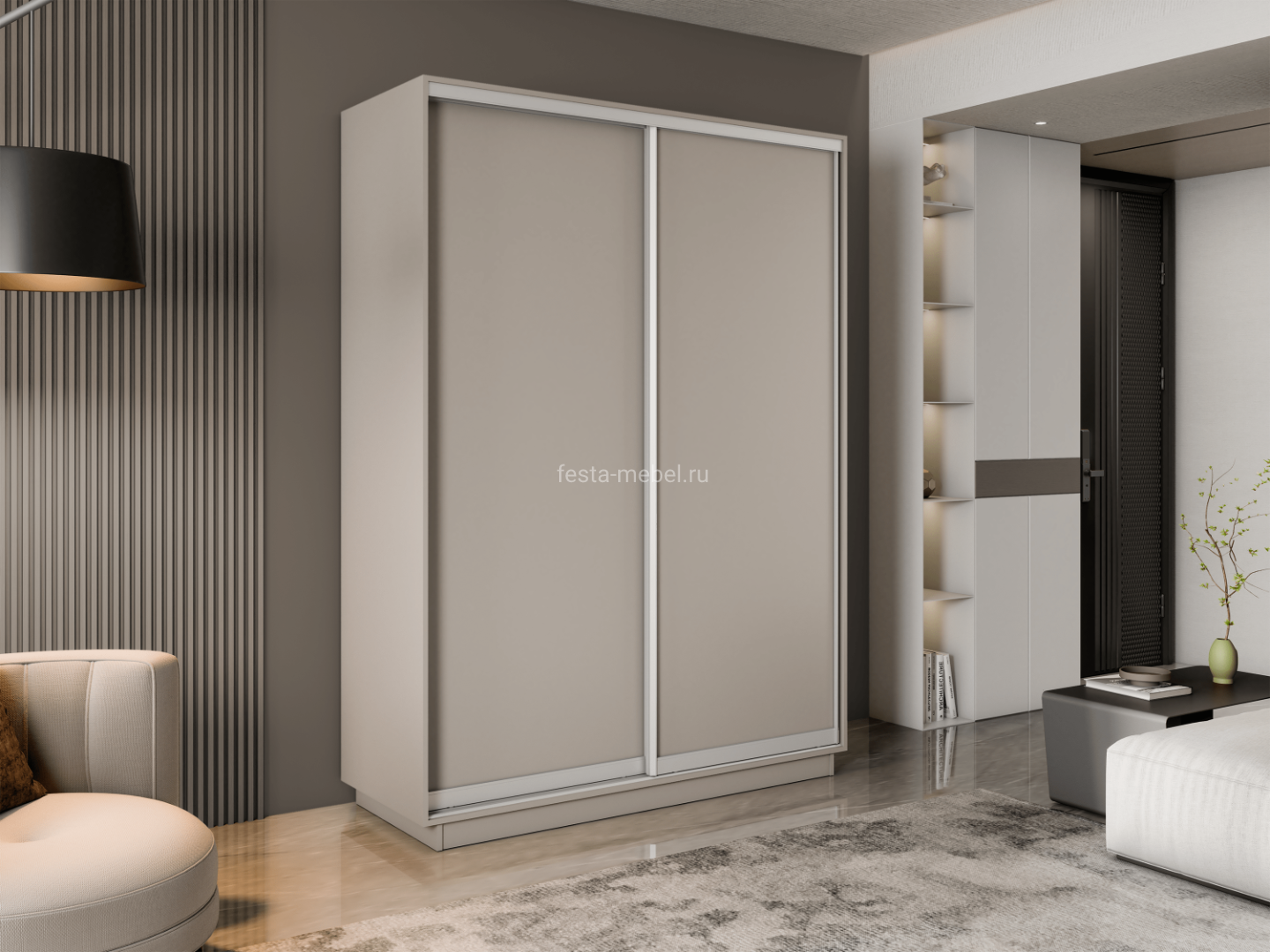 Экспресс 1600 мм Цельный (ЛДСП), в интерьере, Кашемир-min